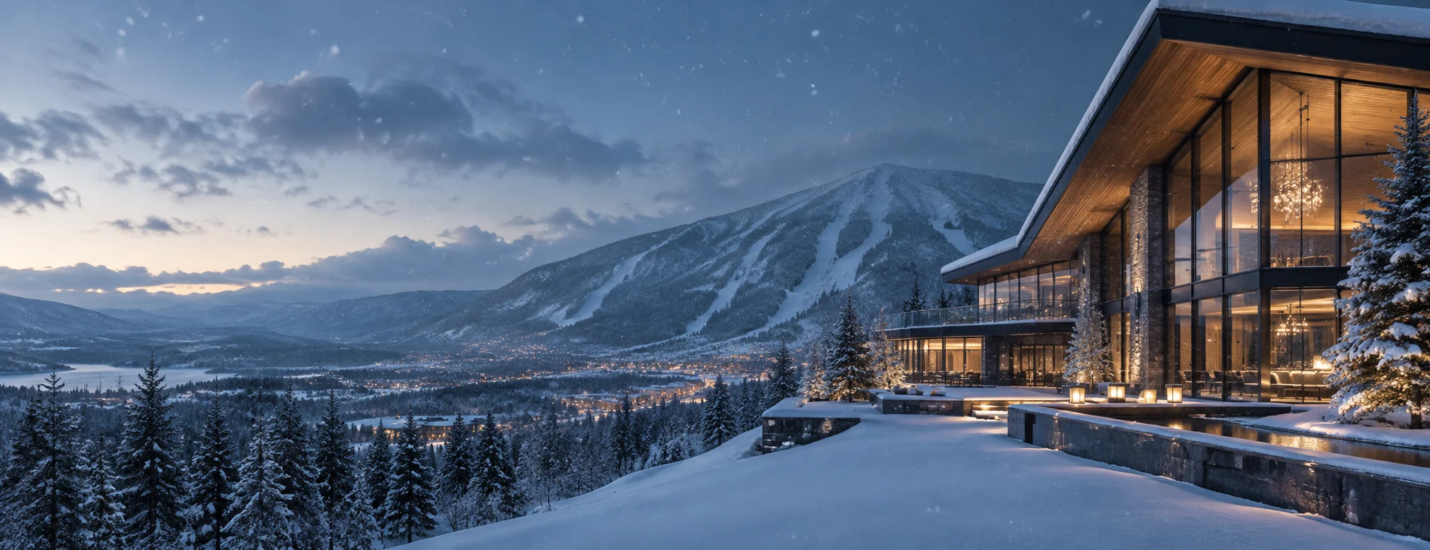 雪山を望む北海道のスキーリゾート
